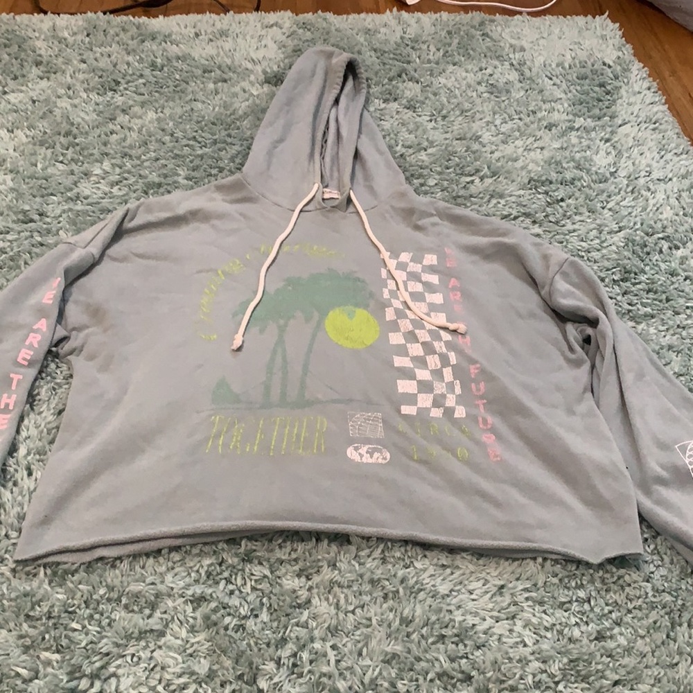 Baby blue graphic cropped thin hoodie